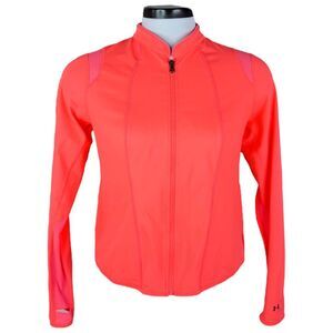 Under Armour StudioLux Rave Jacket sz XL * Neon Coral Yoga Running Layering Mesh